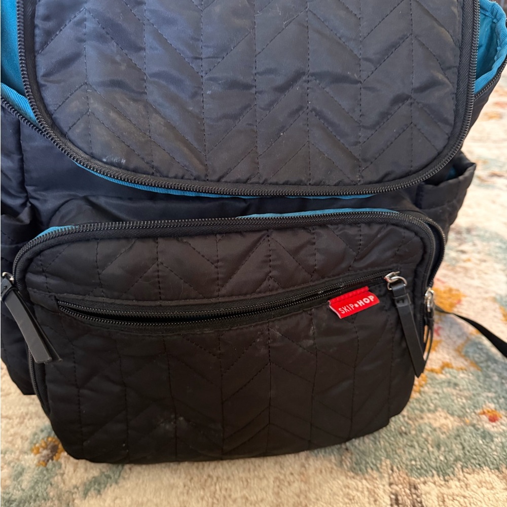 Skip Hop Quilted Black and Teal Diaper Bag Backpack